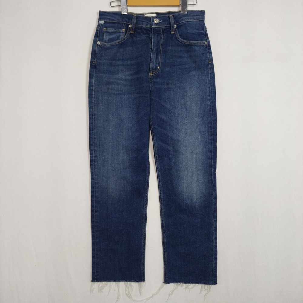 Citizens of Humanity Daphne Crop High Rise Straight Leg Jeans Blue Raw Hem 28